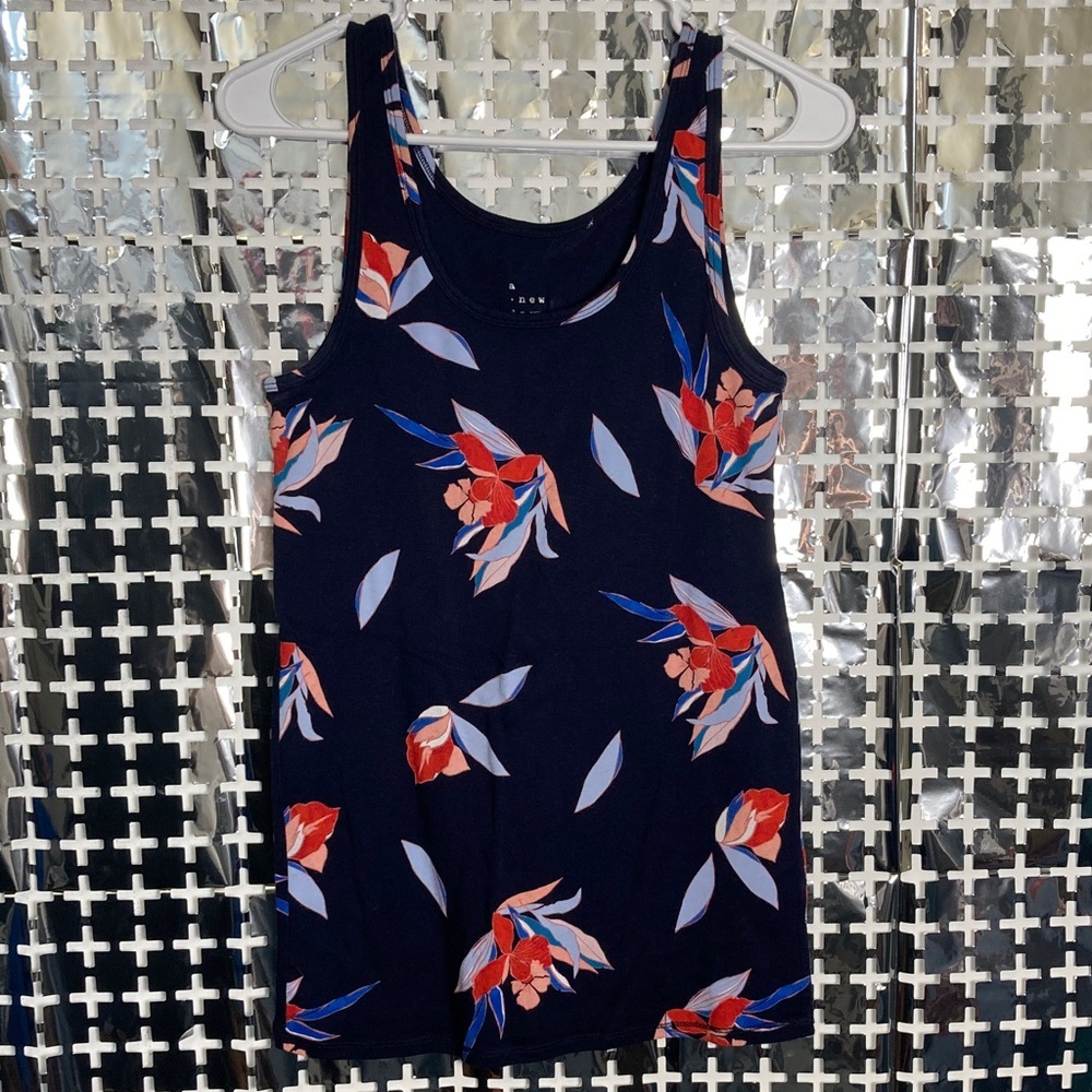 a new day Navy Floral Tank Top with Red and Light Blue Accents
